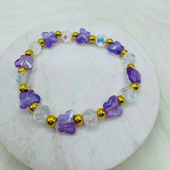 Purple Butterfly Charm Beaded Bracelet - Picture 2 of 7